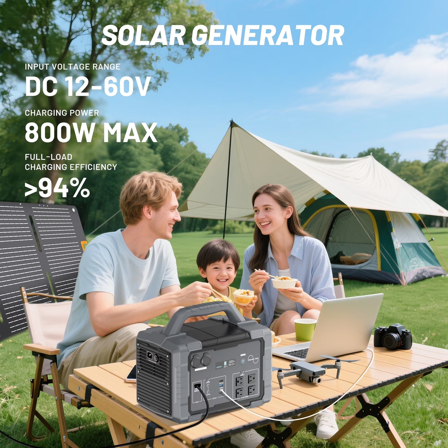 1800W Portable Solar Generator, 1024Wh Portable Power Station with 11 Outputs, Battery Generator for Home Emergency, Outdoor Camping, RV Trip, Blackout — product view 5