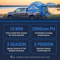 Sportz Truck Tent | Pickup Truck Bed Camping Tent | Full Rainfly for Water Protection | Sturdy and Spacious 2-Person Truck Tent | Easy 15-Minute Setup | Blue/Gray — Results & Stats