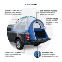 Truck Bed Tent Designed for Compact Pickups, 15-Minute Setup, Full Rainfly, 2-Person Capacity — How It Works