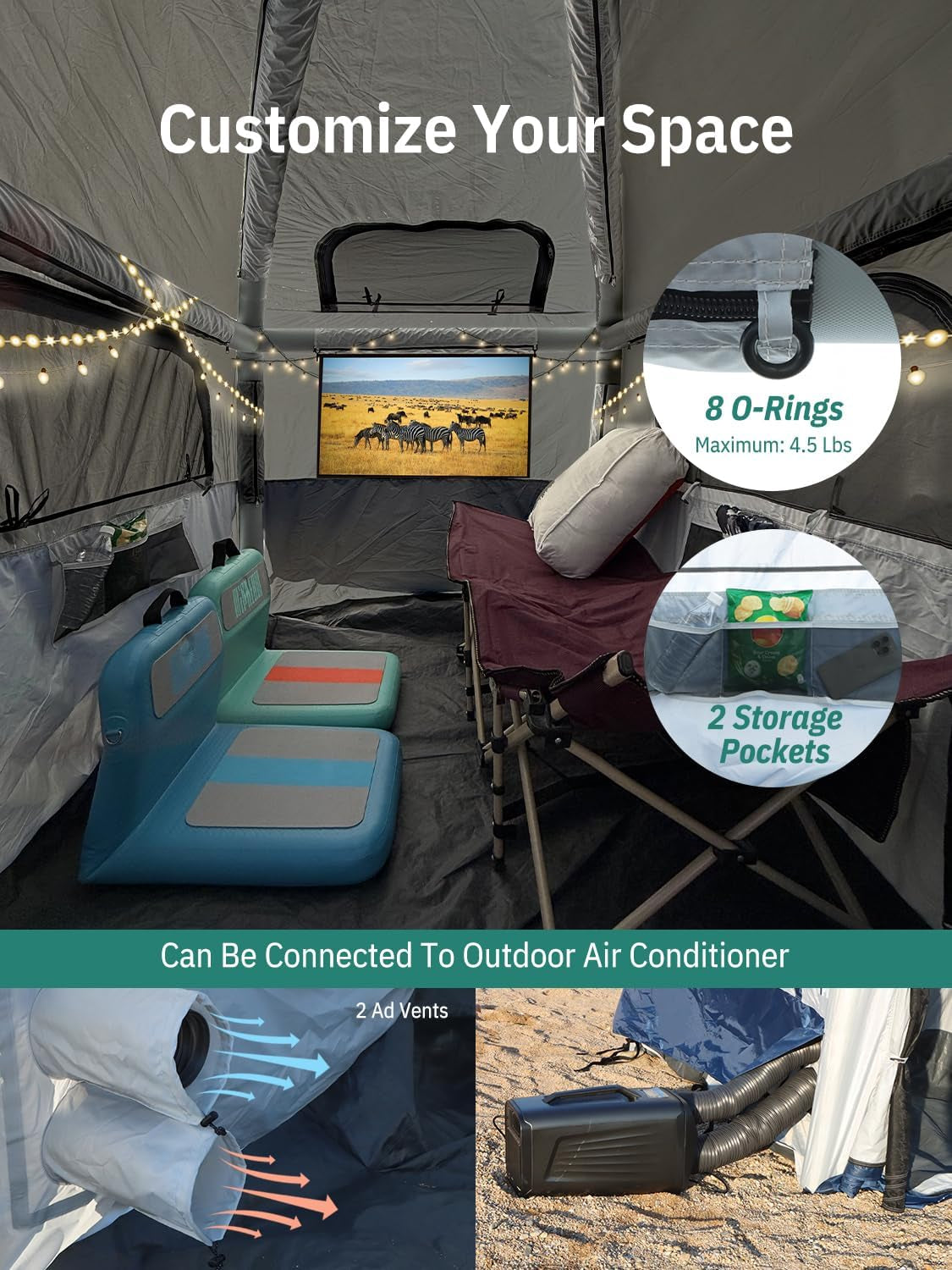 Truck Bed Tent for Camping 5Ft-8Ft for 2+1 People, 2 Mins Setup | Inflatable Pickup Truck Tent, PU 3000Mm Waterproof & High-Strength Windproof, Spacious Interior for Multi-Landscape — product view 10