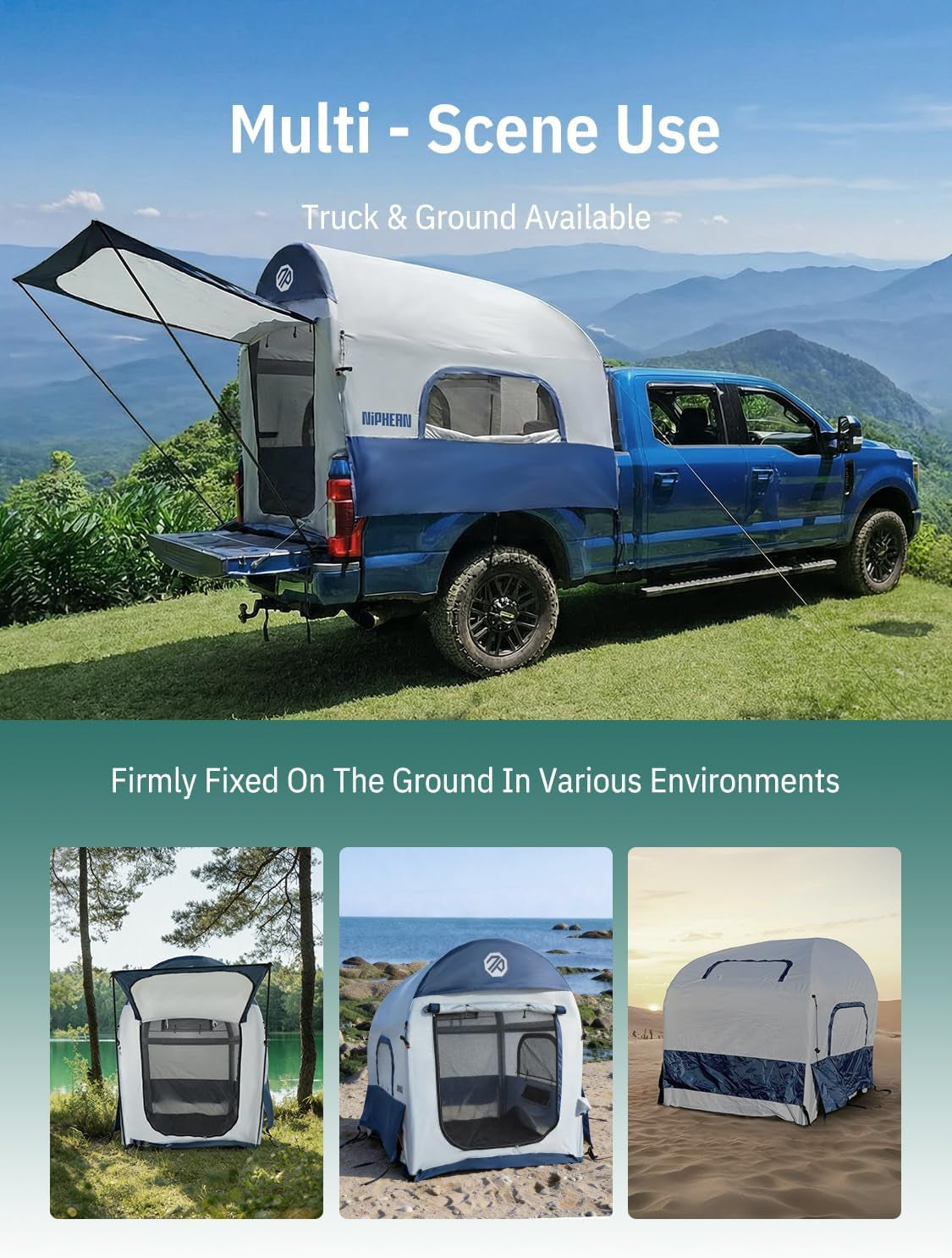 Truck Bed Tent for Camping 5Ft-8Ft for 2+1 People, 2 Mins Setup | Inflatable Pickup Truck Tent, PU 3000Mm Waterproof & High-Strength Windproof, Spacious Interior for Multi-Landscape — product view 6