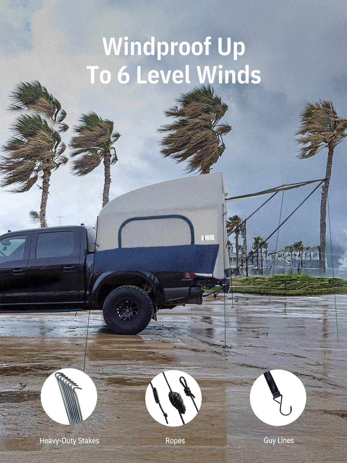 Truck Bed Tent for Camping 5Ft-8Ft for 2+1 People, 2 Mins Setup | Inflatable Pickup Truck Tent, PU 3000Mm Waterproof & High-Strength Windproof, Spacious Interior for Multi-Landscape — product view 9