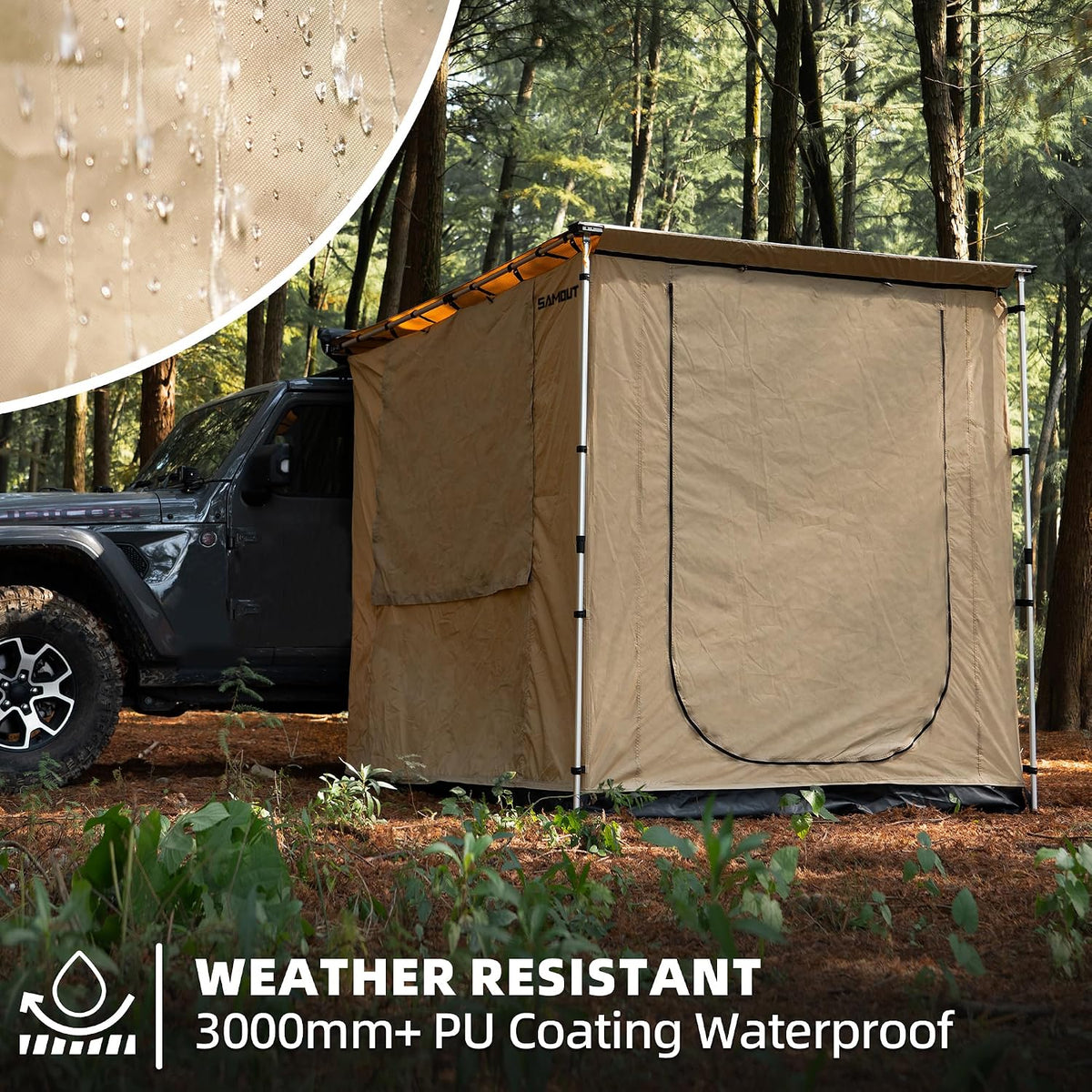 Vehicle Awning 8.2' X 8.2' Rip-Stop 420D Oxford Side Awning Changing Room with PVC Floor, Waterproof & Wind Resistance, Easy Setup Design — product view 5