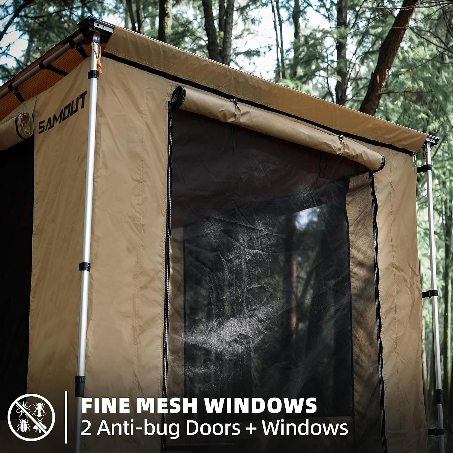 Vehicle Awning 8.2' X 8.2' Rip-Stop 420D Oxford Side Awning Changing Room with PVC Floor, Waterproof & Wind Resistance, Easy Setup Design — product view 6